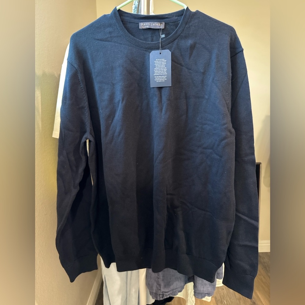 NWT Paul James 100% Cotton Crewneck Sweater Navy/Black Mens 2XL